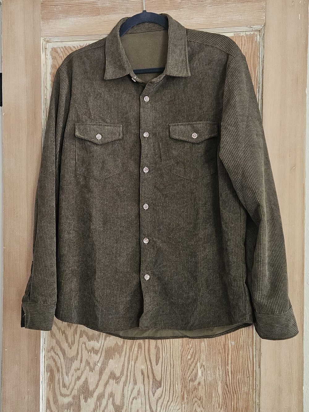 Men's Olive Corduroy Button-Up Shirt Jacket